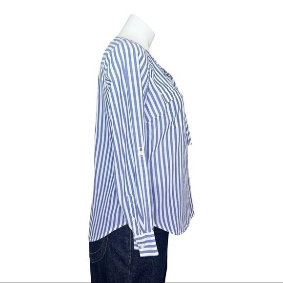 Talbots Pullover Blouse Blue Stripe Long Sleeve 100% Cotton Sp - Picture 2 of 7